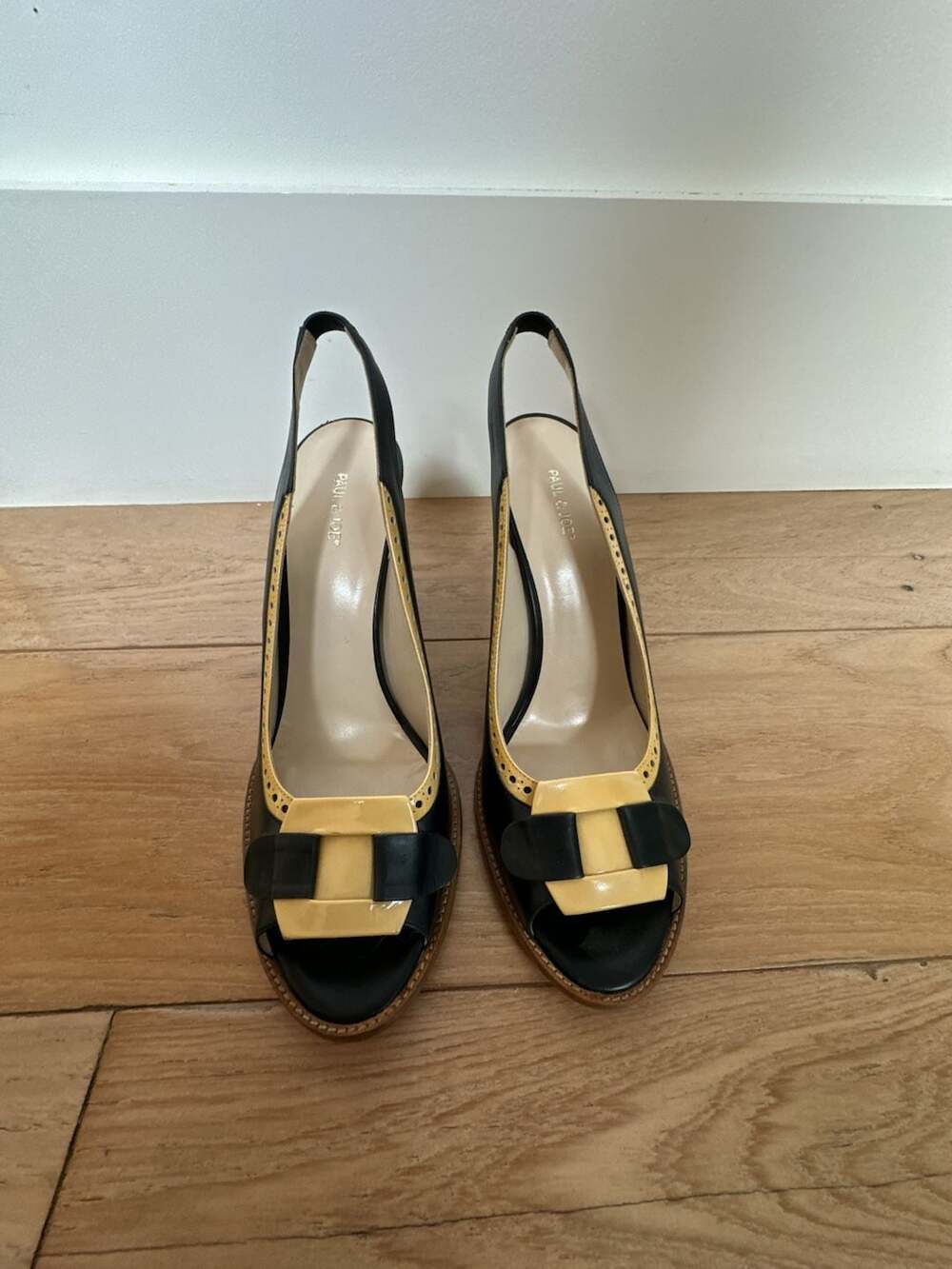 Paul & Joe Navy and Yellow Slingback Heels with Bow Detail, Size 41 EU